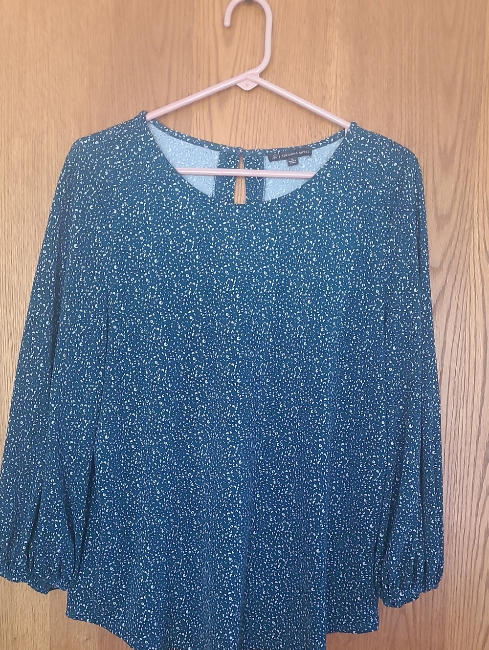 Adrianna Papell Teal and White Speckled Blouse